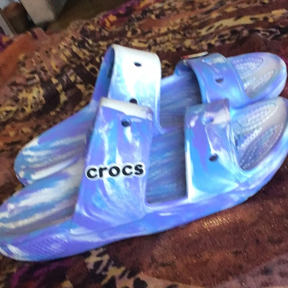 Crocs Blue and Purple Slide Sandals. NWOT - Picture 1 of 6